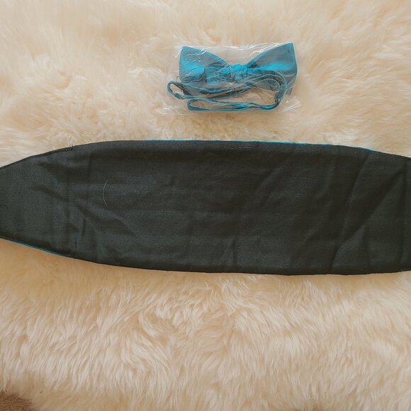 Mel Howard Teal Cummerbund & Bow Tie, One Size - Picture 3 of 7